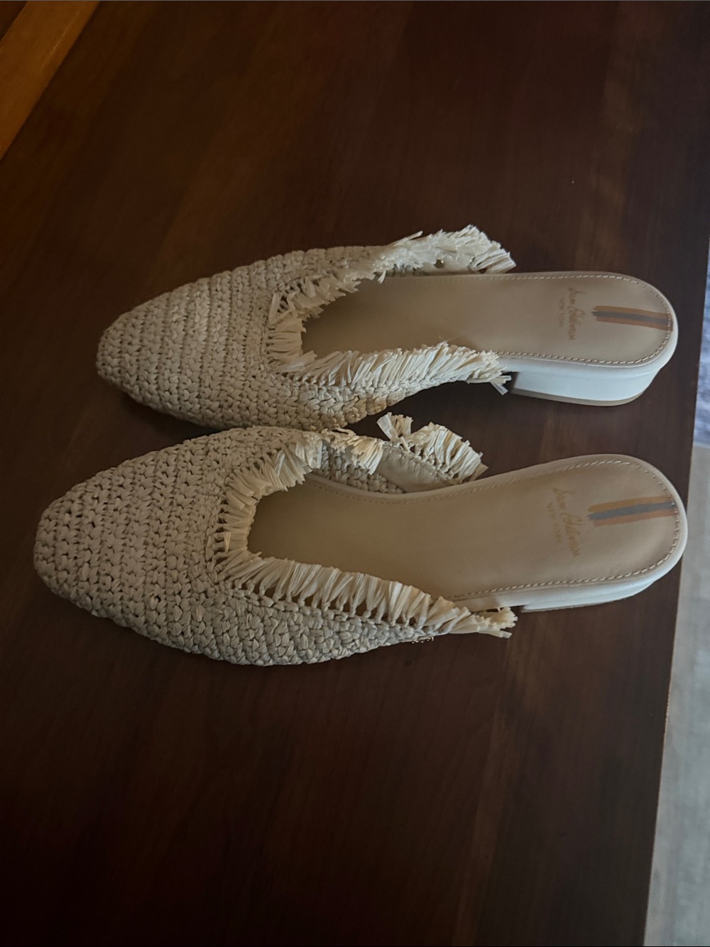 Sam Edelman Fringe Woven Slip-On Mules in Cream